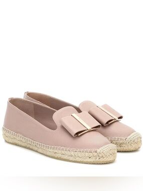 Salvatore Ferragamo Sannio Espadrille Flats Leather Bow Blush Pink Size 8